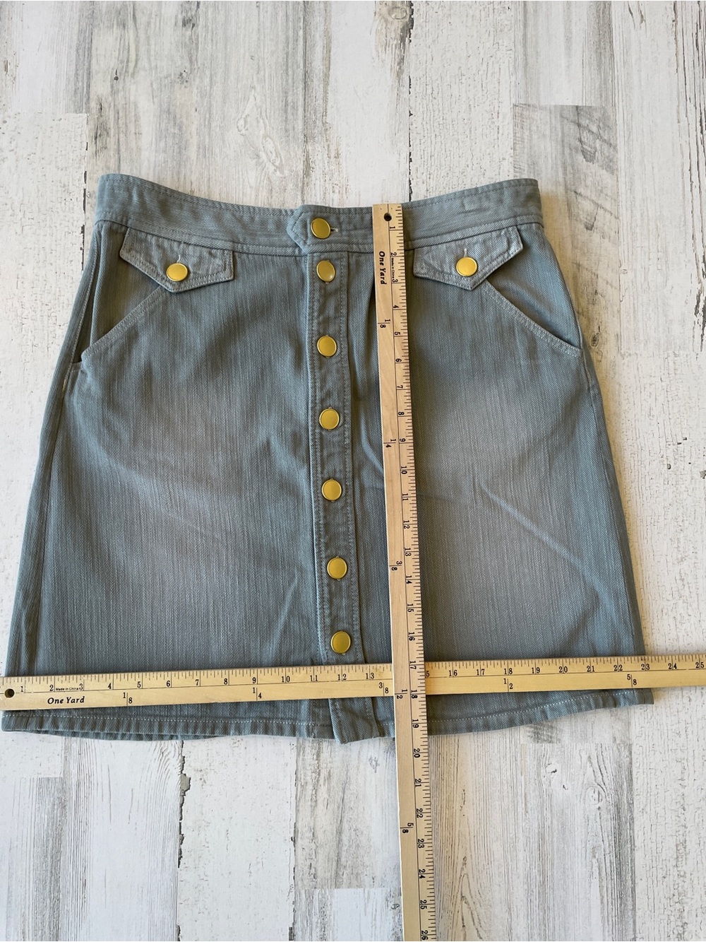 Isabel Marant Greenish Gray Washed Denim Button-Front Mini Skirt SZ EU 44 EUC - Picture 4 of 9